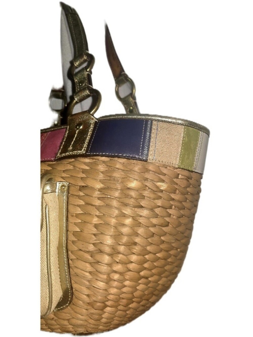 Coach 10749 Lily 65th Anniversary Ed. Large Straw W/Gold Leather Trim Tote Bag - Picture 8 of 8